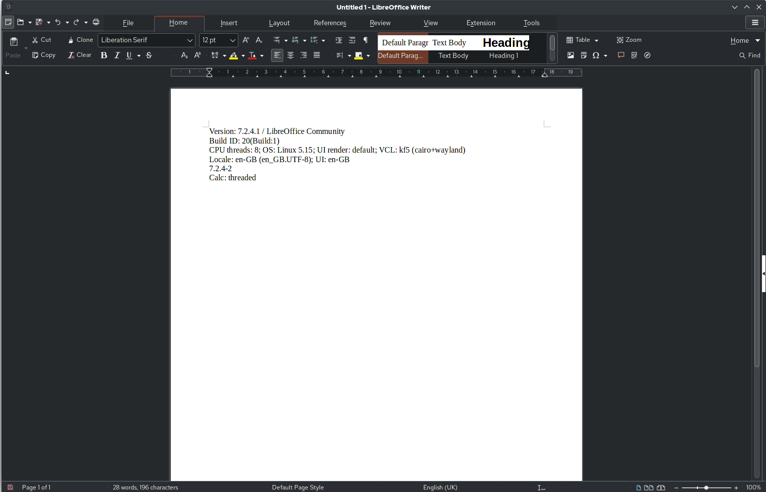 Le traitement de texte LibreOffice Writer à l ecran