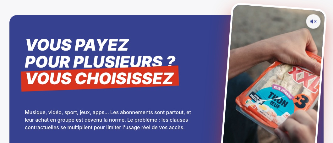 Page d'accueil du site jepaiejechoisis.fr, campagne pour le partage des abonnements numériques